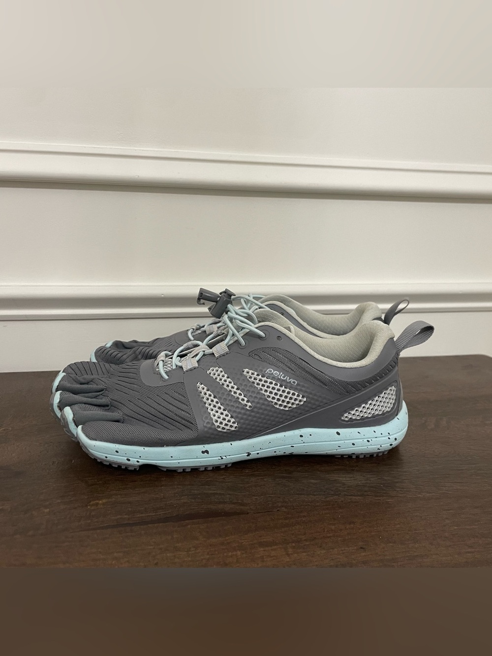 Women's Gray and Light Blue Toe-Box Sneakers